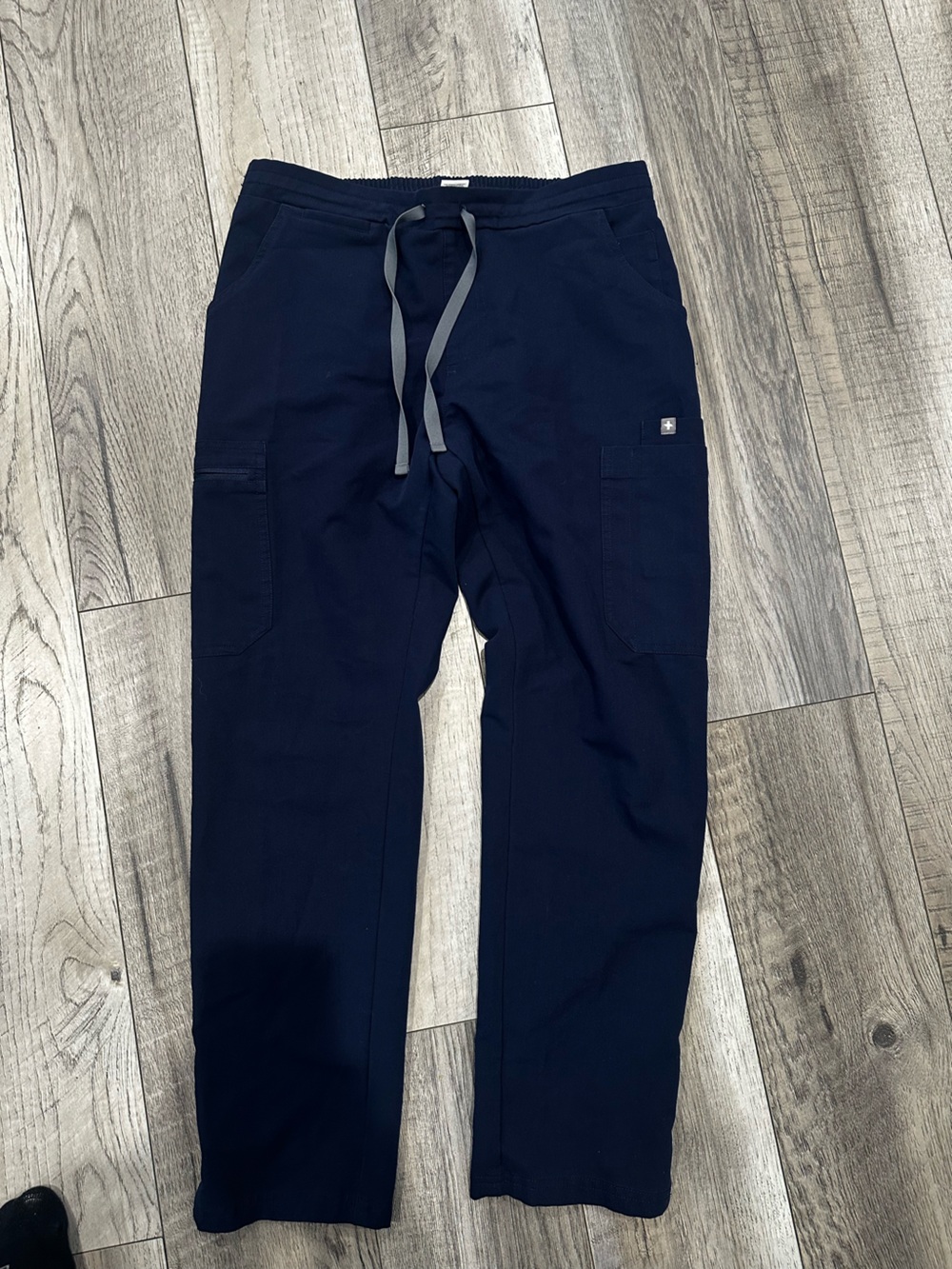 Figs Navy Drawstring Track Pants with Gray Ties
